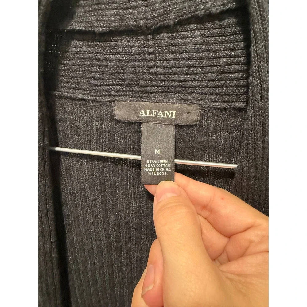 Alfani‎ Women Cardigan Linen Cotton Blend Ribbed Black Medium
